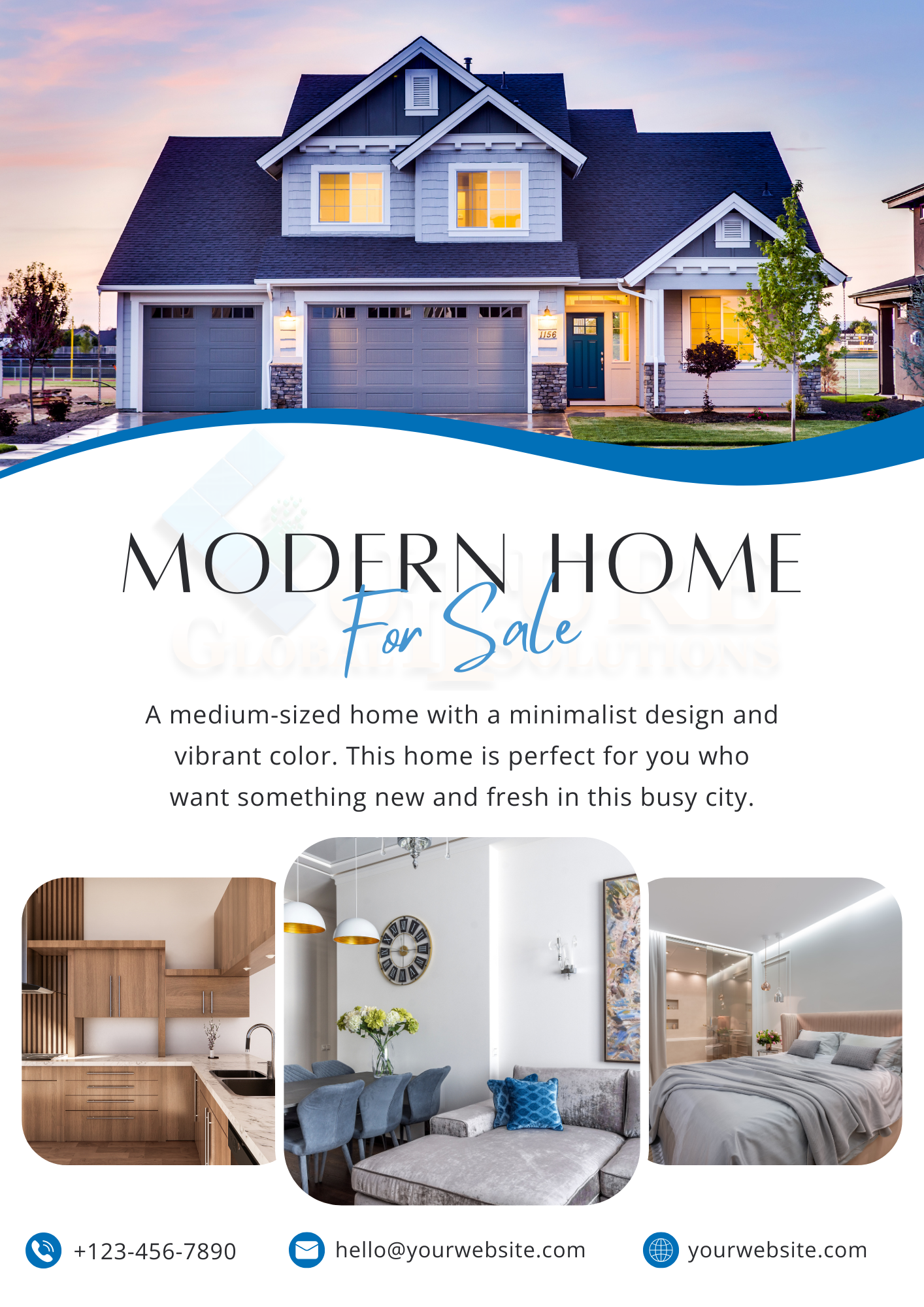 Blue Modern Home For Sale Flyer