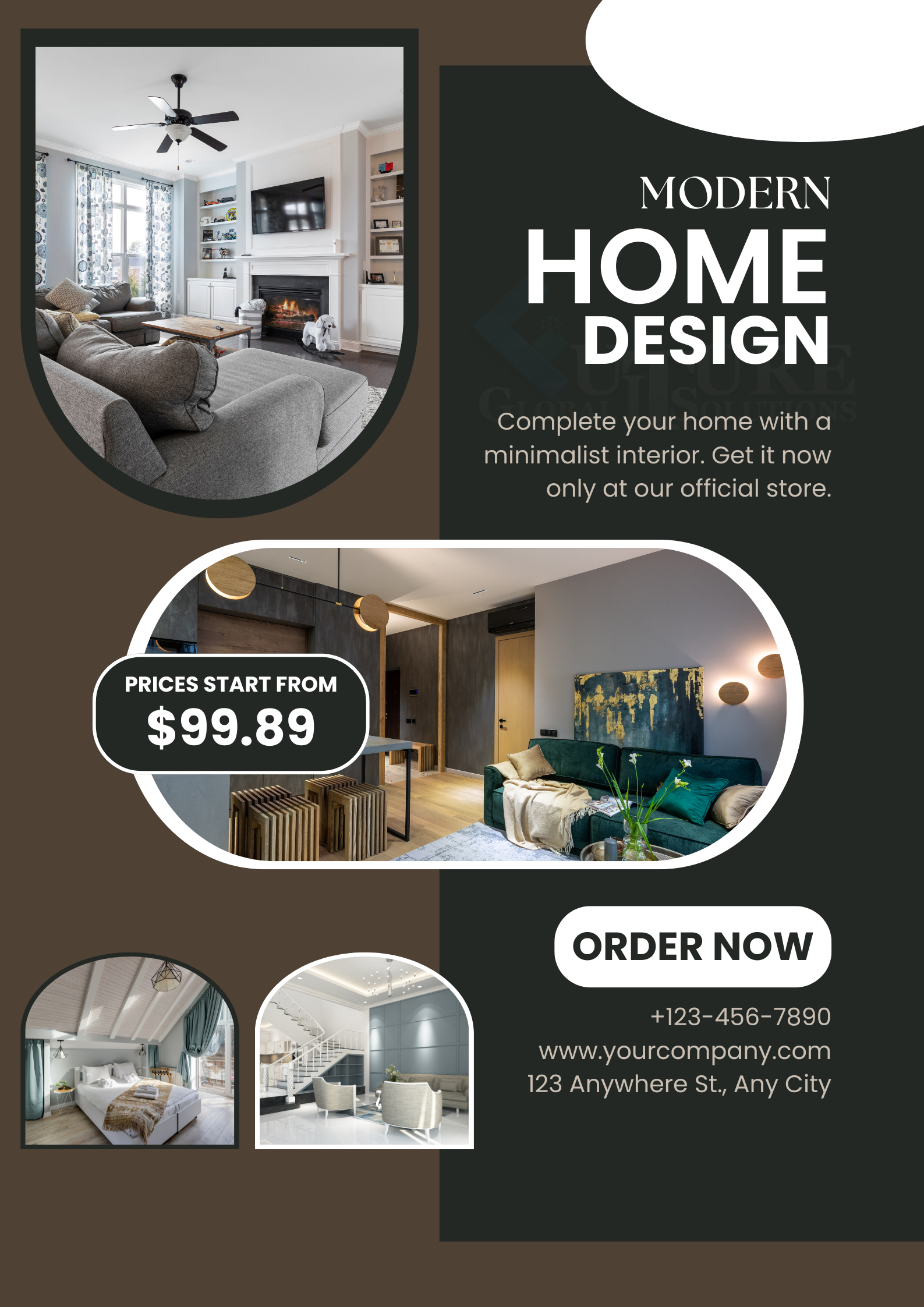 Brown and White Modern Home Interior Design Poster